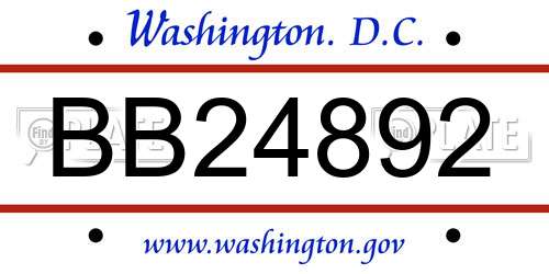 BB24892 District Of Columbia License Plate