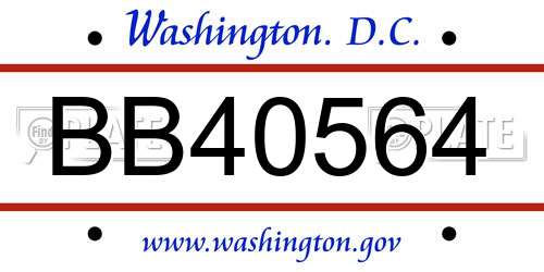 BB40564 District Of Columbia License Plate
