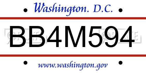 BB4M594 District Of Columbia License Plate