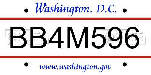 BB4M596 District Of Columbia License Plate