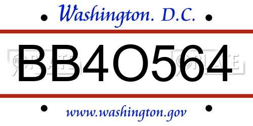 BB4O564 District Of Columbia License Plate