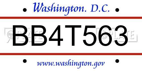 BB4T563 District Of Columbia License Plate