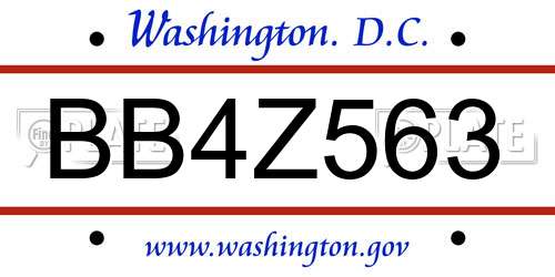 BB4Z563 District Of Columbia License Plate