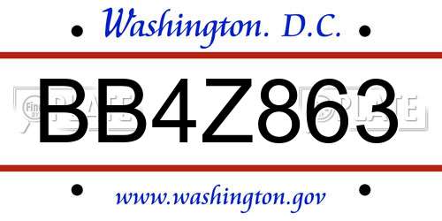 BB4Z863 District Of Columbia License Plate