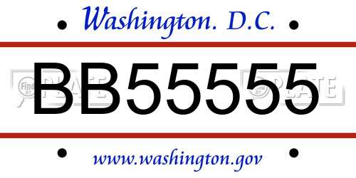 BB55555 District Of Columbia License Plate
