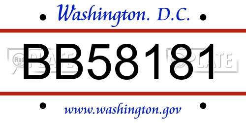 BB58181 District Of Columbia License Plate