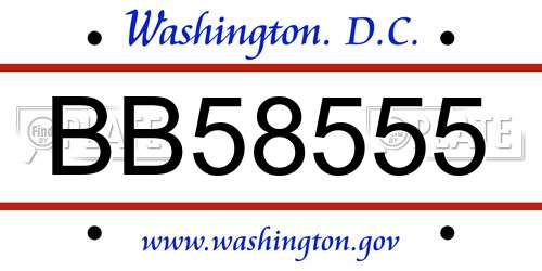 BB58555 District Of Columbia License Plate