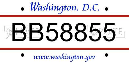 BB58855 District Of Columbia License Plate