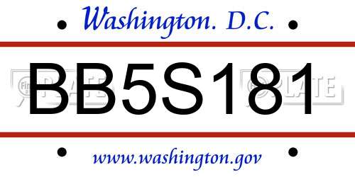 BB5S181 District Of Columbia License Plate