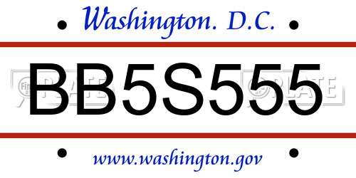 BB5S555 District Of Columbia License Plate