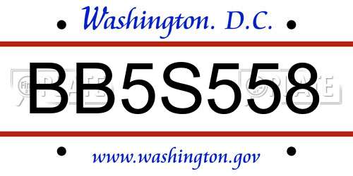 BB5S558 District Of Columbia License Plate