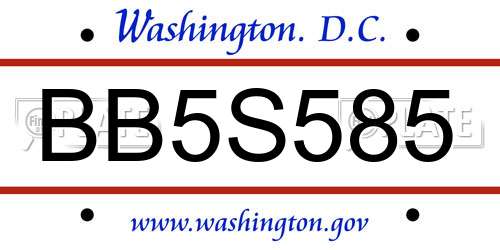 BB5S585 District Of Columbia License Plate