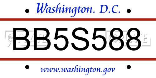 BB5S588 District Of Columbia License Plate