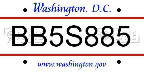 BB5S885 District Of Columbia License Plate