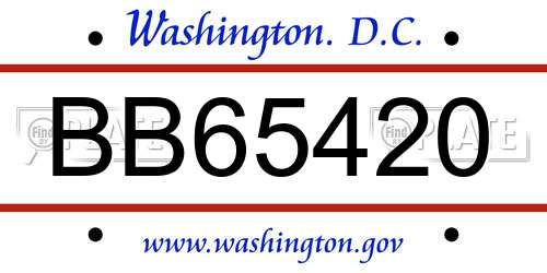 BB65420 District Of Columbia License Plate