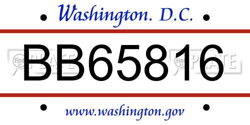 BB65816 District Of Columbia License Plate