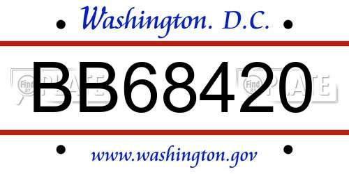 BB68420 District Of Columbia License Plate