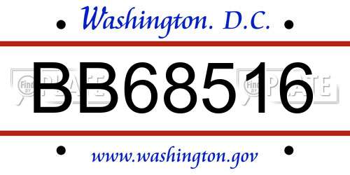 BB68516 District Of Columbia License Plate