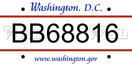 BB68816 District Of Columbia License Plate