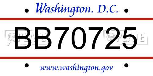 BB70725 District Of Columbia License Plate