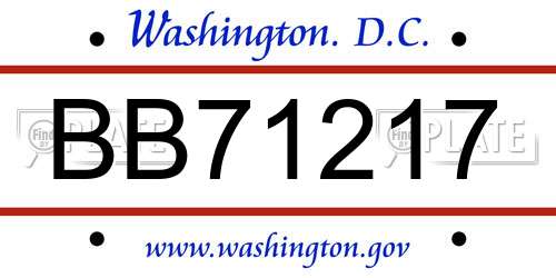 BB71217 District Of Columbia License Plate