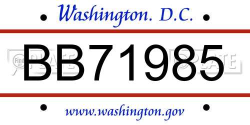 BB71985 District Of Columbia License Plate