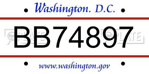 BB74897 District Of Columbia License Plate