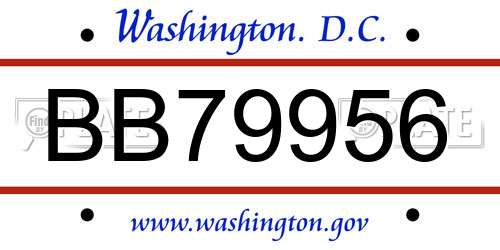 BB79956 District Of Columbia License Plate
