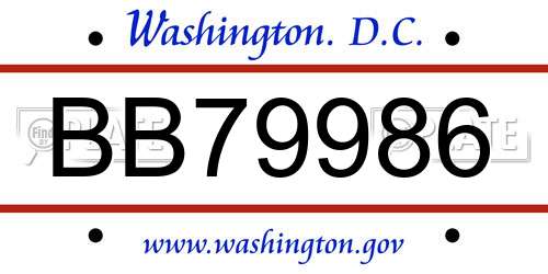 BB79986 District Of Columbia License Plate