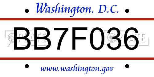 BB7F036 District Of Columbia License Plate