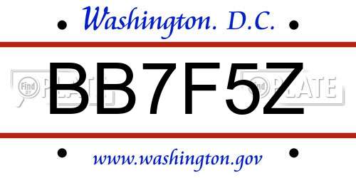 BB7F5Z District Of Columbia License Plate