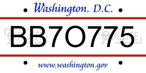 BB7O775 District Of Columbia License Plate
