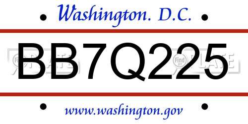 BB7Q225 District Of Columbia License Plate