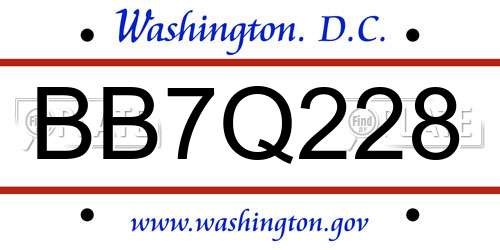 BB7Q228 District Of Columbia License Plate