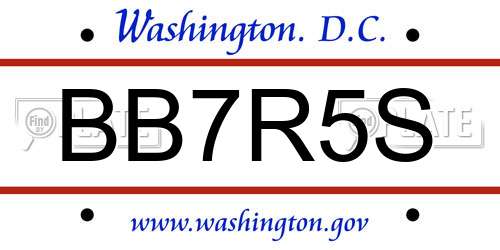 BB7R5S District Of Columbia License Plate