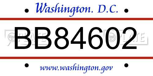 BB84602 District Of Columbia License Plate
