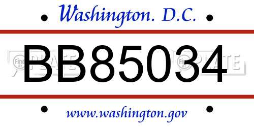 BB85034 District Of Columbia License Plate