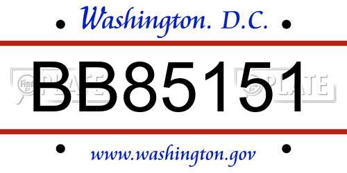 BB85151 District Of Columbia License Plate