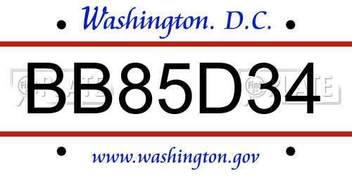 BB85D34 District Of Columbia License Plate