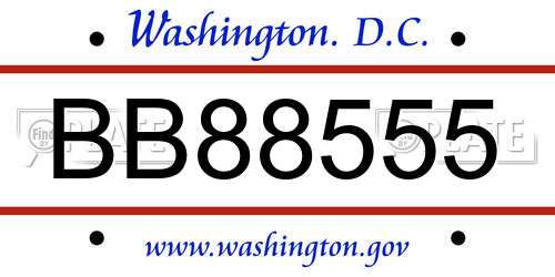 BB88555 District Of Columbia License Plate