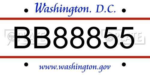 BB88855 District Of Columbia License Plate