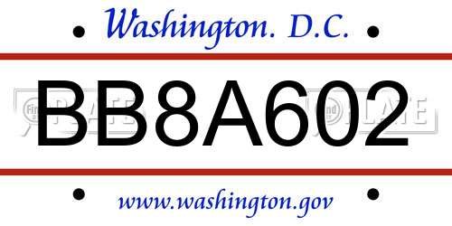 BB8A602 District Of Columbia License Plate