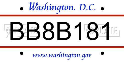 BB8B181 District Of Columbia License Plate