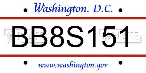 BB8S151 District Of Columbia License Plate