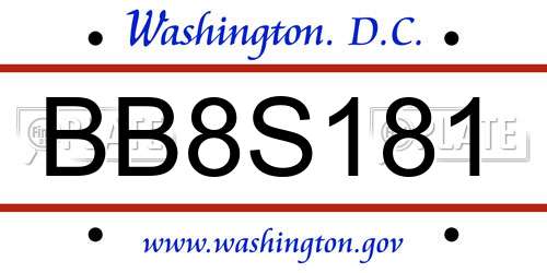 BB8S181 District Of Columbia License Plate