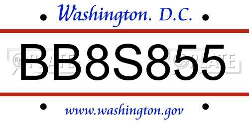 BB8S855 District Of Columbia License Plate