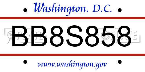 BB8S858 District Of Columbia License Plate