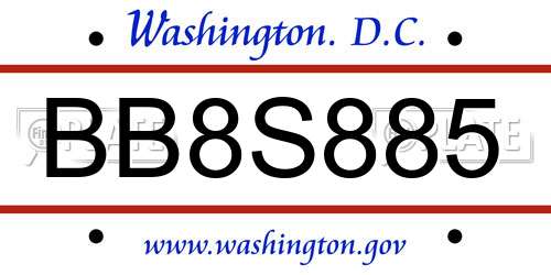 BB8S885 District Of Columbia License Plate