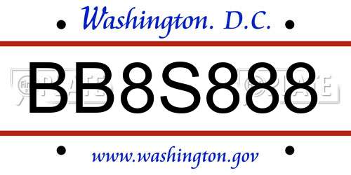 BB8S888 District Of Columbia License Plate