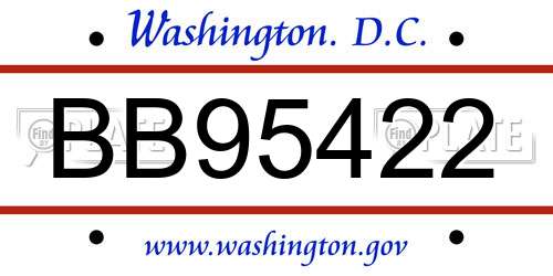 BB95422 District Of Columbia License Plate